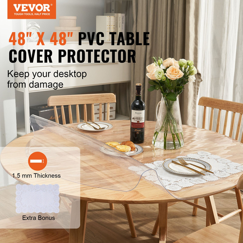 VEVOR Clear προστατευτικό καλύμματος τραπεζιού, κάλυμμα στρογγυλού τραπεζιού 48 ιντσών/1230 mm, πλαστικό τραπεζομάντιλο PVC πάχους 1,5 mm, αδιάβροχο προστατευτικό επιφάνειας εργασίας για γραφείο, τραπεζάκι σαλονιού, τραπέζι τραπεζαρίας