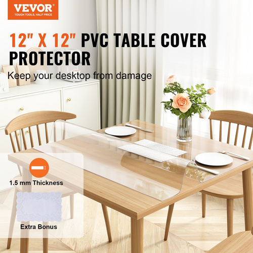 VEVOR Clear Protector Cover Table, 12&quot; x12&quot;/305 x 305 mm Κάλυμμα τραπεζιού, Πλαστικό τραπεζομάντιλο PVC πάχους 1,5 mm, Αδιάβροχο προστατευτικό επιφάνειας εργασίας για γραφείο, τραπεζάκι σαλονιού, τραπέζι τραπεζαρίας