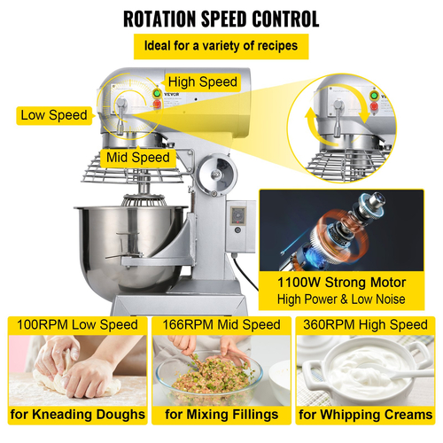 VEVOR Electric Food Mixer 20L Food Stand Mixer 500W Electric Dough Mixer Maker 220V Adjustable Commercial Mixer Grinder Εμπορική βάση Μίξερ για εμπορική χρήση κουζίνας