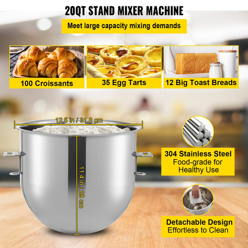 Μίξερ VEVOR Commercial Stand, Μπολ από ανοξείδωτο ατσάλι 20 Qt, 1100W 2 σε 1 Πολυλειτουργικό ηλεκτρικό μίξερ τροφίμων με μηχανή κοπής κρέατος &amp; 3 ταχύτητες, Περιλαμβάνεται χτυπητήρι με γάντζο ζύμης, ιδανικό για πιτσαρία αρτοποιίας