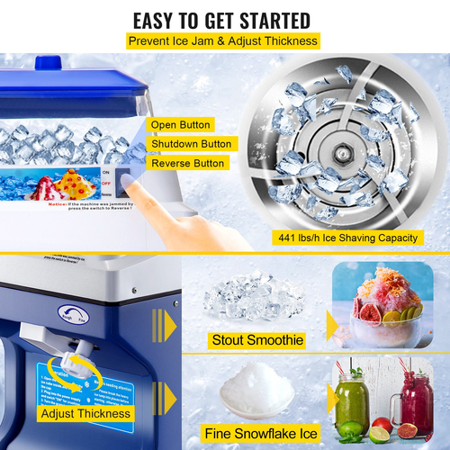 VEVOR Commercial Ice Shaver 441 LBS/H Ice Shaving Capacity, Ice Shaving Machine with 11 LBS Hopper, Ice Shaver Machine Electric 300W Snow Cone Maker 320 RPM Ταχύτητα περιστροφής, Shaved Ice Maker Machine