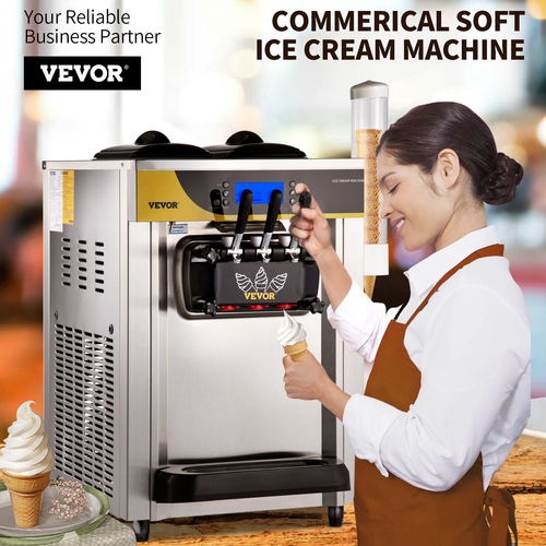 Εμπορική παγωτομηχανή VEVOR, απόδοση 22-30L/H, Μηχάνημα σερβιρίσματος πάγκου 2200W με χοάνη 2x6L Κυλίνδρου LCD πάνελ 2L Συναγερμός έλλειψης φουσκώματος, Frozen Yogurt Maker για σνακ μπαρ εστιατορίου, ασημί