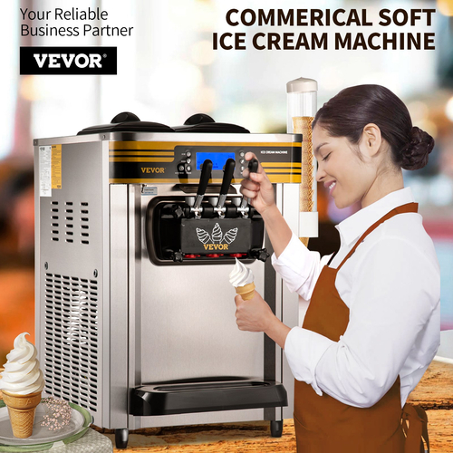Εμπορική παγωτομηχανή VEVOR, απόδοση 22-30L/H, Μηχάνημα σερβιρίσματος πάγκου 2350W με χοάνη 2x6L Κυλίνδρου LCD πάνελ 2L Συναγερμός έλλειψης φουσκώματος, Frozen Yogurt Maker για σνακ μπαρ εστιατορίου, ασημί
