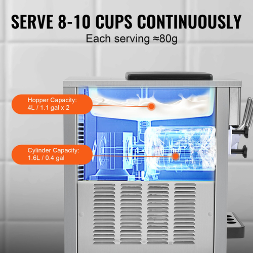Εμπορική μηχανή παγωτού VEVOR Soft Serve 20L/H Απόδοση 3 Γεύσεων Πάγκος