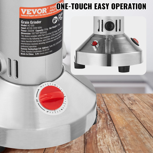 VEVOR 550g Εμπορικός Μύλος Μπαχαρικών Ηλεκτρικός Μύλος Σιτηρών Υψηλής Ταχύτητας