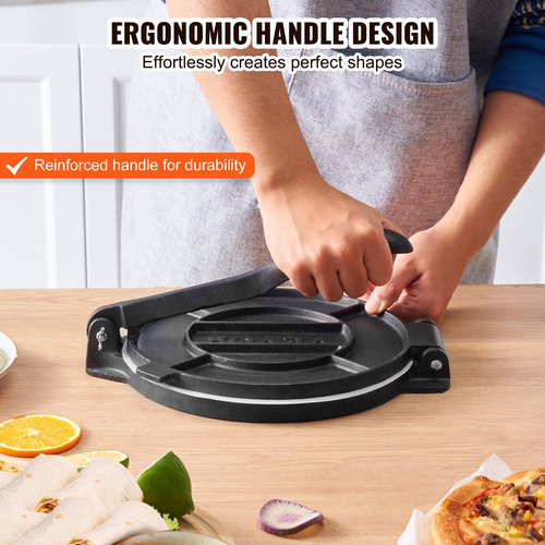 Πρέσα τορτίγιας VEVOR, Πρέσα τορτίγιας και Roti 10 ιντσών, Πρέσα Tortilladora Heavy Duty από χυτοσίδηρο, Pre-seasoned Pataconera Maker με 100 τμχ χαρτί περγαμηνής, Συσκευή ζύμης για τορτίγια αλευριού, Tawa, ασήμι