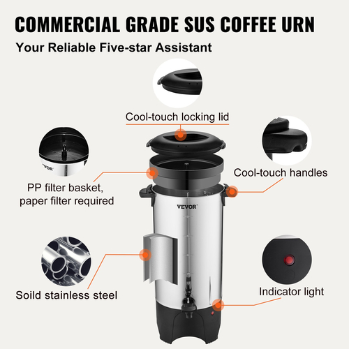 VEVOR Commercial Coffee Urn 50 Cup Dispenser Coffee Dispenser Fast Brew από ανοξείδωτο χάλυβα