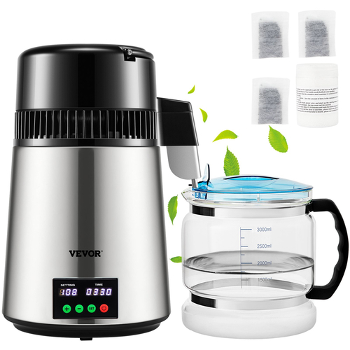 VEVOR 4L αποστακτήρας νερού 1L/H κατασκευαστής αποσταγμένου νερού Χρονομέτρηση &amp; επίδειξη θερμοκρασίας Ασημί