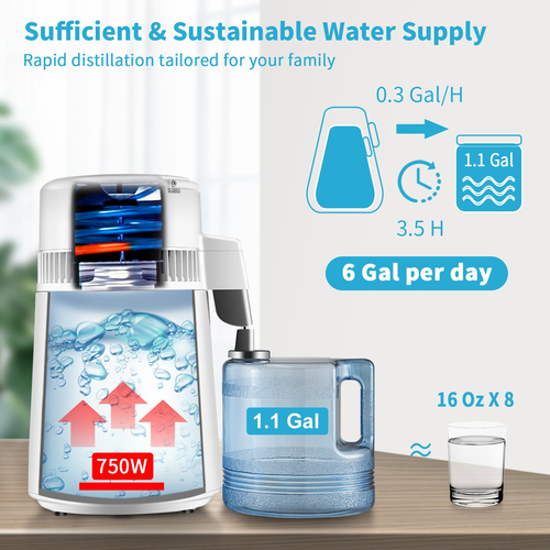 VEVOR 4L Water Distiller 1L/H Αποσταγμένου νερού Οθόνη χρονισμού &amp; θερμοκρασίας Λευκό