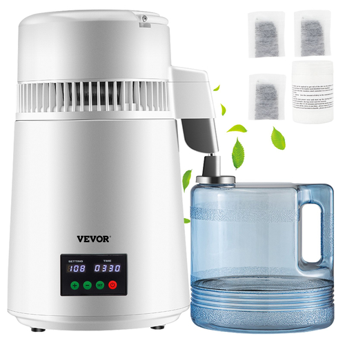 VEVOR 4L Water Distiller 1L/H Αποσταγμένου νερού Οθόνη χρονισμού &amp; θερμοκρασίας Λευκό