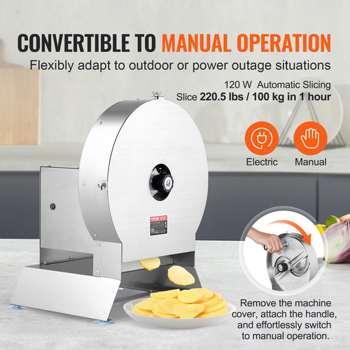 VEVOR Electric Vegetable Slicer, 0-0,5&quot;/0-12mm Πάχος Εμπορική μηχανή κοπής, μετατρέψιμο σε χειροκίνητο, μηχανή κοπής τροφίμων από ανοξείδωτο χάλυβα, μεγάλη θύρα τροφοδοσίας για πατάτα, ντομάτα
