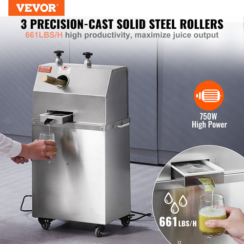 VEVOR 750W Ηλεκτρικός αποχυμωτής ζαχαροκάλαμου 661LBS/H έξοδος 3 κυλίνδρους 2,4&quot; Μεγάλη είσοδος