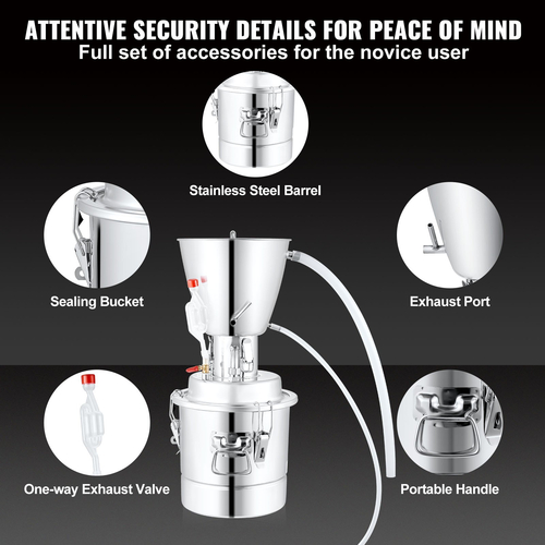VEVOR 3 Gal 10L Water Distiller, Home Distillery Kit περιλαμβάνει σωλήνα από ανοξείδωτο χάλυβα 304 &amp; κυκλοφορητή &amp; ενσωματωμένο θερμόμετρο &amp; θύρα εξάτμισης για DIY