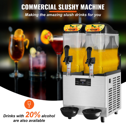 VEVOR Εμπορική μηχανή Slushy, 2 x 12L / 3,2 Gal διπλό μπολ, 48 φλιτζάνια εξόδου, 220V 950W από ανοξείδωτο χάλυβα Μαργαρίτα Smoothie παγωμένο ποτό Maker, μηχανή Slushie για πάρτι Cafe Restaurant Bars Οικιακή χρήση