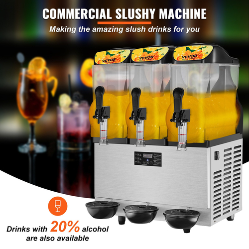 VEVOR Εμπορική μηχανή Slushy, 3 x 12L / 3,2 Gal τριπλό μπολ, 72 φλιτζάνια εξόδου, 220V 1300W από ανοξείδωτο χάλυβα Μαργαρίτα Smoothie παγωμένο ποτό Maker, Slushie μηχανή για πάρτι Cafe Restaurant Bar Οικιακή χρήση