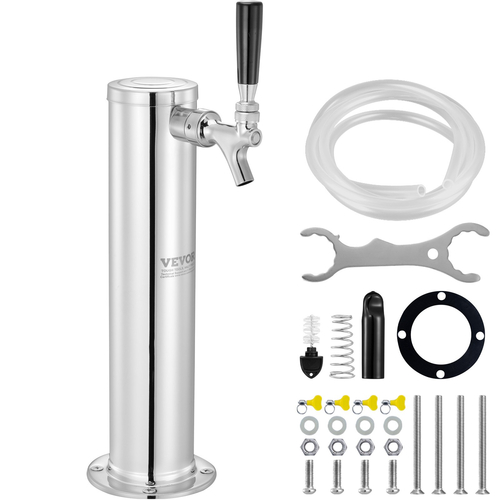VEVOR Single Faucet Draft Beer Tower Dispenser, από ανοξείδωτο ατσάλι Keg Beer Tower, Kegerator Tower Kit με προσυναρμολογημένο σωλήνα και αυτοκλειόμενη βρύση για πάρτι, μπαρ, παμπ, εστιατόριο
