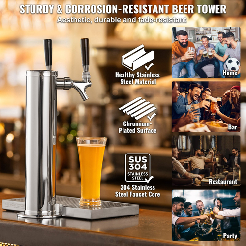 VEVOR Dual Taps Kegerator Tower Kit Kegerator Beer Tower &amp; A-System Keg Coupler