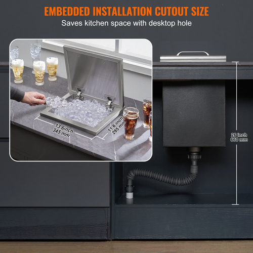VEVOR 14&quot;x12&quot;x18&quot; Drop in Ice Chest Ψυγείο Ice Doll από ανοξείδωτο ατσάλι με κάλυμμα