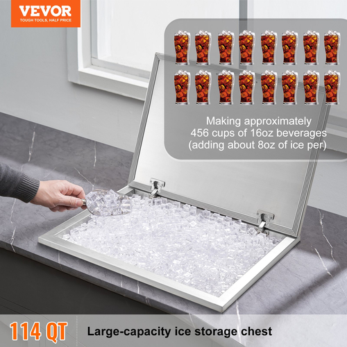 VEVOR 28&quot;x20&quot;x17&quot; Drop in Ice Chest Cooler Ice Doll από ανοξείδωτο ατσάλι με κάλυμμα