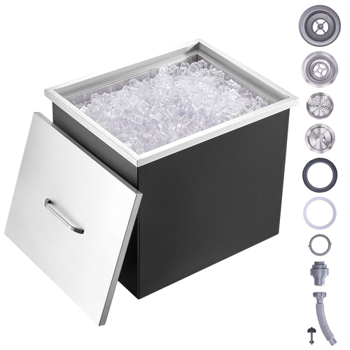 VEVOR Drop in Ice Chest, 21&quot;L x 17&quot;Π x 18&quot;H Ψύκτη από ανοξείδωτο ατσάλι, Επαγγελματικός Κάδος πάγου με Κάλυμμα, 40 qt εξωτερικής κουζίνας Ice Bar, σωλήνας αποστράγγισης και βύσμα αποστράγγισης, για Cold Wine Beer