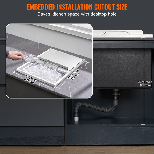 VEVOR Drop in Ice Chest, 24&quot;L x 18&quot;W x 13&quot;H Ψύκτη από ανοξείδωτο ατσάλι, Επαγγελματικός Κάδος πάγου με συρόμενο κάλυμμα, 40,9 qt εξωτερικής κουζίνας Ice Bar, σωλήνας αποστράγγισης και βύσμα αποστράγγισης, για Cold Wine Beer