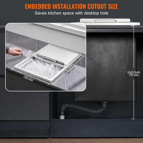 VEVOR 27&quot;x18&quot;x21&quot; Drop in Ice Chest Cooler Ice Doll από ανοξείδωτο ατσάλι με κάλυμμα