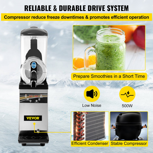 VEVOR Commercial Slushy Ice Machine, 1 x 15 L Commercial Slush Ice Machine 500 W 220 V Stainless Steel Slush Ice Machine Slush Machine 52 x 21 x 80 cm Slushy Maker Machine Machine Slush
