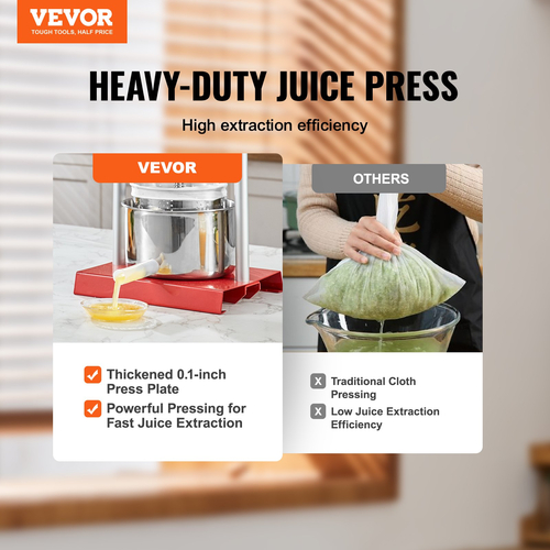 Πρέσα κρασιού VEVOR Fruit, 1,6 γαλόνι/6 λίτρα, 2 βαρέλια από ανοξείδωτο χάλυβα, χειροκίνητη συσκευή παρασκευής χυμών, μηλίτη μήλο, βάμμα λαχανικών, ελαιόλαδο μέλι, πρέσα παρασκευής ελαιόλαδου με λαβή T για εξωτερικούς χώρους, κουζίνα και σπίτι