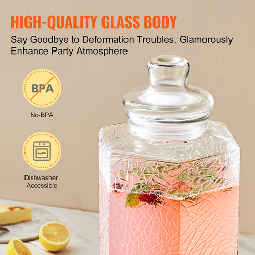 VEVOR Beverage Dispenser, 2,5 Gallon Dispenser για πάρτι, Glass Juice Dispenser with Stand, Inox Spigot, Iced Tea Juice Water Dispenser, για εστιατόρια, ξενοδοχεία, πάρτι