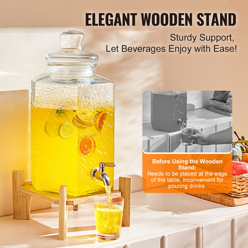 VEVOR Beverage Dispenser, 2,5 Gallon Dispenser για πάρτι, Glass Juice Dispenser with Stand, Inox Spigot, Iced Tea Juice Water Dispenser, για εστιατόρια, ξενοδοχεία, πάρτι