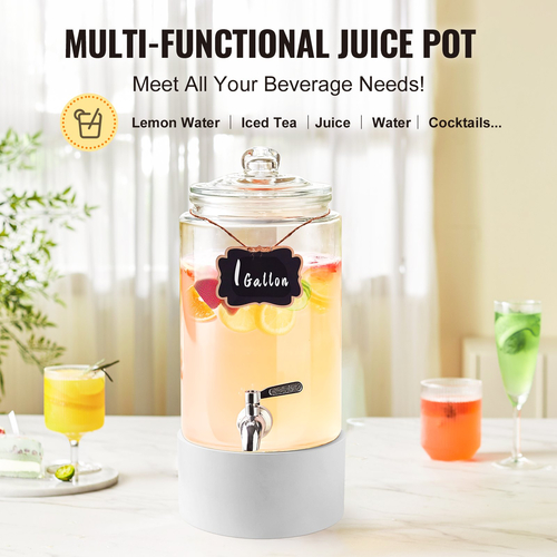 VEVOR Beverage Dispenser, 1 Gallon Dispensers Drink Dispens for Party, Glass Juice Dispenser with Stainless Steel Spigot, Iced Tea Juice Water Dispenser, για εστιατόρια, ξενοδοχεία, πάρτι