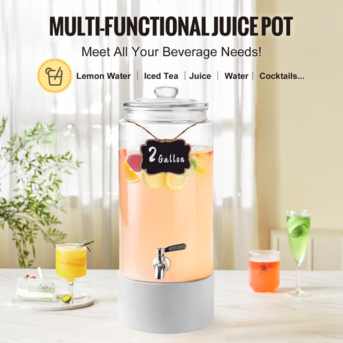 VEVOR Beverage Dispenser, 2 Gallon Dispensers Drink για πάρτι, Glass Juice Dispenser with Stainless Steel Spigot, Iced Tea Juice Water Dispenser, για εστιατόρια, ξενοδοχεία, πάρτι