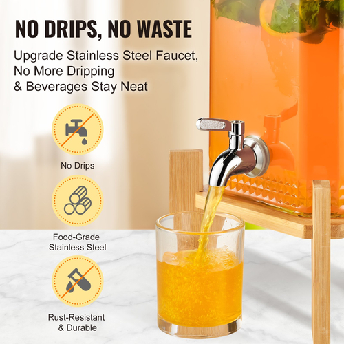 VEVOR Beverage Dispenser, 1,5 Gallon Dispenser για πάρτι, Glass Juice Dispenser with Stand, Stainless Steel Spigot, Iced Tea Juice Water Dispenser, για εστιατόρια, ξενοδοχεία, πάρτι
