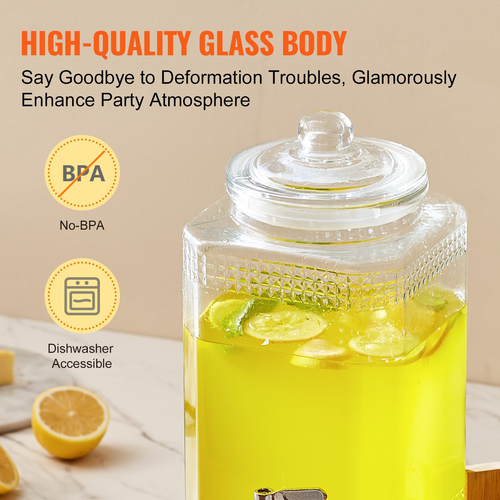 VEVOR Beverage Dispenser, 1,5 Gallon Dispenser για πάρτι, Glass Juice Dispenser with Stand, Stainless Steel Spigot, Iced Tea Juice Water Dispenser, για εστιατόρια, ξενοδοχεία, πάρτι