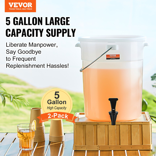 VEVOR Beverage Dispenser, 5 Gallon Dispensers Drink Dispens for Party, Plastic Juice Dispenser with Spigot and Καπάκι, Iced Tea Juice Water Dispenser, for Restaurants, Hotels, Party, 2 Pack