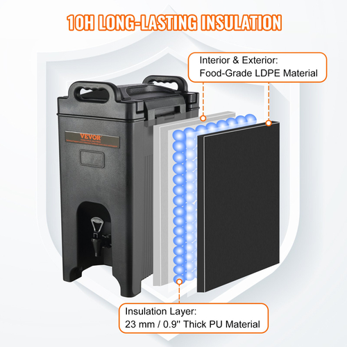 VEVOR Insulated Beverage Dispenser, 5 Gallon, Food-grade LDPE Beverage Server, Thermal Drink Dispenser Cooler with 0,9 in PU Layer Baucet Two Stage, for Restaurant Drink Shop