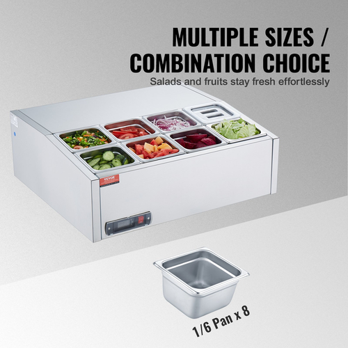 VEVOR Countertop Refrigerated Salad Pizza Prep Station 145 W Stainless Guard CE