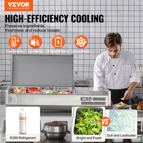 VEVOR Countertop Refrigerated Salad Pizza Prep Station 140 W Stainless Guard CE