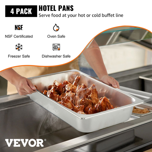 Επιτραπέζια τηγάνια ατμού VEVOR 4 Pack 20,9 x 12,8 x 3,9 ιντσών Βαθύ επιτραπέζιο τηγάνι ατμού πλήρους μεγέθους 13L Δοχείο φαγητού από ανοξείδωτο ατσάλι Δίσκος φούρνου ξενοδοχείου Τηγάνια φαγητού κατά της μαρμελάδας Επιτραπέζιο τηγάνι ατμού
