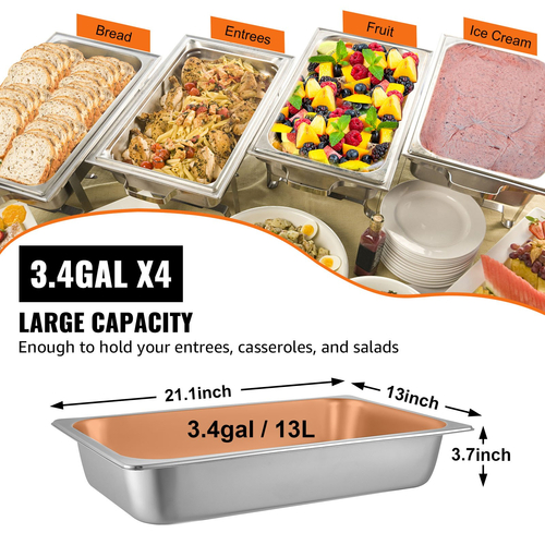Επιτραπέζια τηγάνια ατμού VEVOR 4 Pack 20,9 x 12,8 x 3,9 ιντσών Βαθύ επιτραπέζιο τηγάνι ατμού πλήρους μεγέθους 13L Δοχείο φαγητού από ανοξείδωτο ατσάλι Δίσκος φούρνου ξενοδοχείου Τηγάνια φαγητού κατά της μαρμελάδας Επιτραπέζιο τηγάνι ατμού