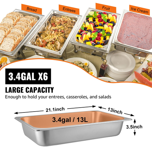 Επιτραπέζια τηγάνια ατμού VEVOR 6 Pack 20,9 x 12,8 x 3,9 ιντσών Βαθύ επιτραπέζιο τηγάνι ατμού πλήρους μεγέθους 13L Δοχείο φαγητού από ανοξείδωτο ατσάλι Δίσκος φούρνου Ξενοδοχείου Τηγάνια κατά της μαρμελάδας Επιτραπέζιο τηγάνι ατμού