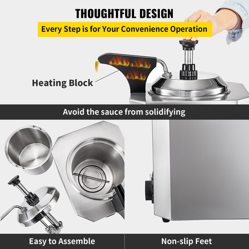 VEVOR Fudge Warmer 1 Pump Hot Cheese Pump Αντλία τυριού από ανοξείδωτο χάλυβα 30-110℃ Nacho Cheese Warmer with Heating Block Dispenser Nacho Cheese with Pump 10-30ML ανά ώρα για καυτή καραμέλα τυριού φοντάν