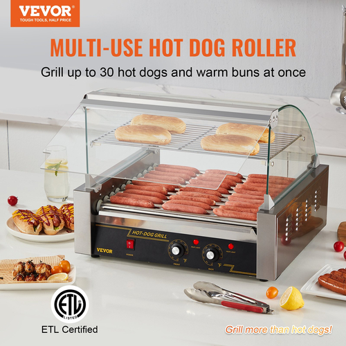 VEVOR Electric 30 Hot Dog 11 Roller Grill Cooker Machine Backsplash Ράφι 2,2KW