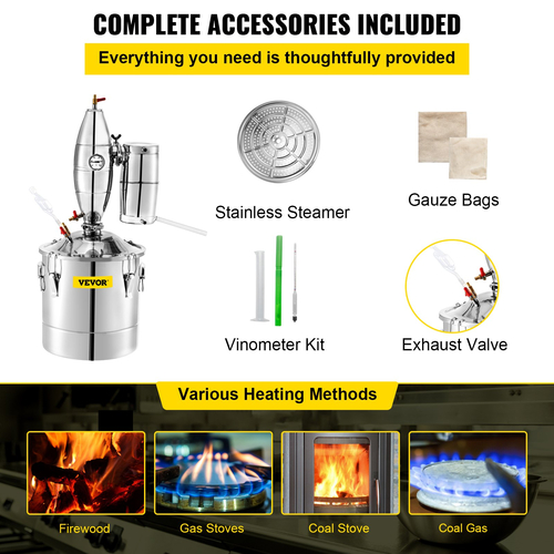 VEVOR Boiler από ανοξείδωτο χάλυβα Νερού Distiller 13,2 γαλονιών Essential Oil Still 50L Kit Distillery Home Moonshine Still με θερμόμετρο και δοχείο ζύμωσης