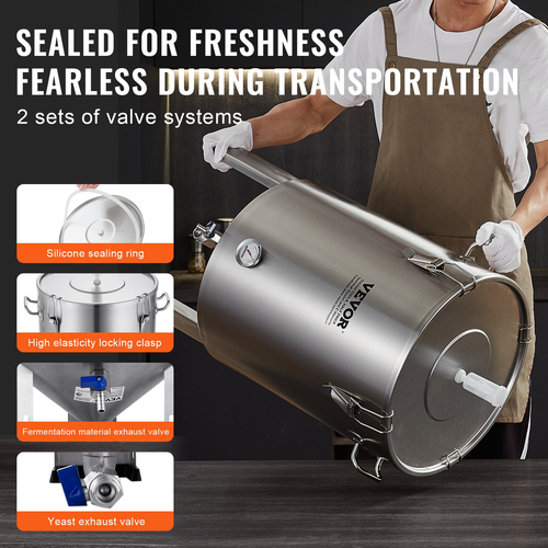 Βραστήρας VEVOR 304 από ανοξείδωτο χάλυβα, 16 GALLON Beer Brew Fermentor, Brew Bucket Fermentor for Brewing, Home Brewing Proppies with Base, Bottle Stock Pot περιλαμβάνει καπάκι, λαβή, βαλβίδα, στόμιο, θερμόμετρο