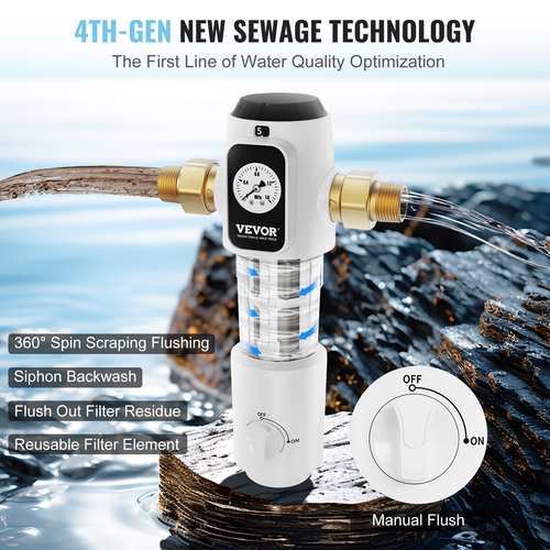 VEVOR Spin Down Filter, 40 Micron φίλτρο ιζήματος ολόκληρου σπιτιού για νερό πηγαδιών, 3/4&quot; GM + 1&quot; GM + 3/4&quot; GF, 4 T/H Υψηλός ρυθμός ροής, για συστήματα φιλτραρίσματος νερού ολόκληρου σπιτιού, Φίλτρο ιζήματος νερού πηγαδιών