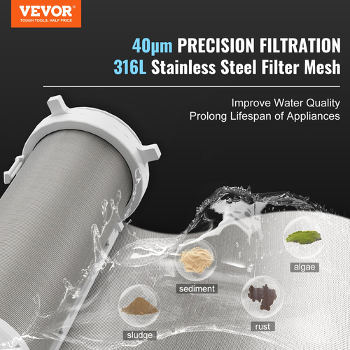 VEVOR Spin Down Filter, 40 Micron φίλτρο ιζήματος ολόκληρου σπιτιού για νερό πηγαδιών, 3/4&quot; GM + 1&quot; GM + 3/4&quot; GF, 4 T/H Υψηλός ρυθμός ροής, για συστήματα φιλτραρίσματος νερού ολόκληρου σπιτιού, Φίλτρο ιζήματος νερού πηγαδιών