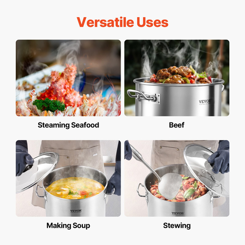 VEVOR 24QT από ανοξείδωτο ατσάλι Stockpot Μαγειρική κατσαρόλα κουζίνας με λαβή καπακιού