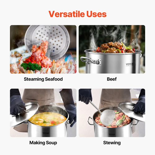 VEVOR 36QT από ανοξείδωτο ατσάλι Stockpot Κουζίνα Σάλτσα Κουζίνας με Καπάκι Καλαθιού