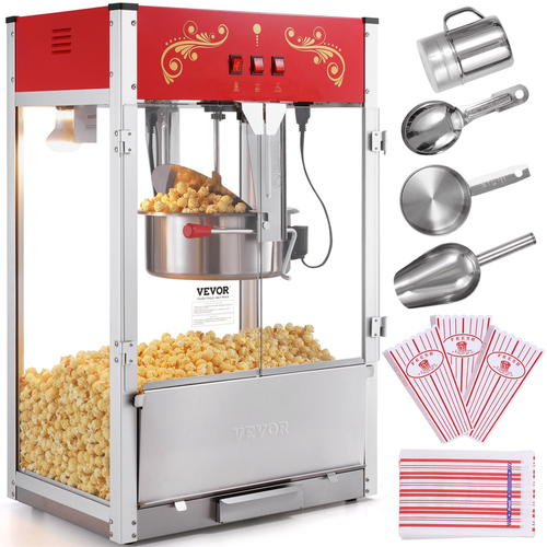 VEVOR Popcorn Popper Machine Countertop Popcorn Maker 1615W 16 Oz Red